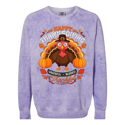 Happy Thanksgiving Turkey Grateful Blessed Grateful Colorblast Crewneck Sweatshirt