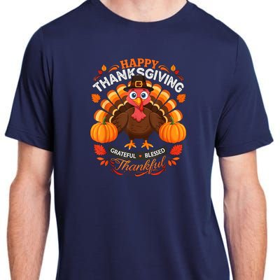 Happy Thanksgiving Turkey Grateful Blessed Grateful Adult ChromaSoft Performance T-Shirt