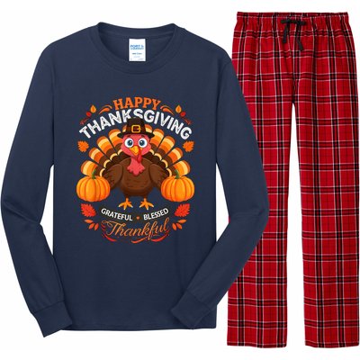 Happy Thanksgiving Turkey Grateful Blessed Grateful Long Sleeve Pajama Set