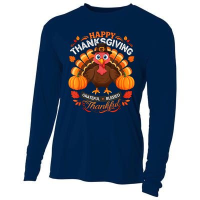 Happy Thanksgiving Turkey Grateful Blessed Grateful Cooling Performance Long Sleeve Crew