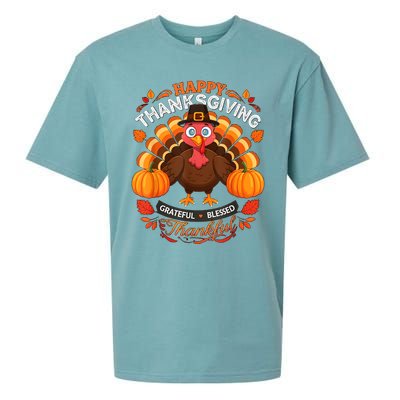 Happy Thanksgiving Turkey Grateful Blessed Grateful Sueded Cloud Jersey T-Shirt