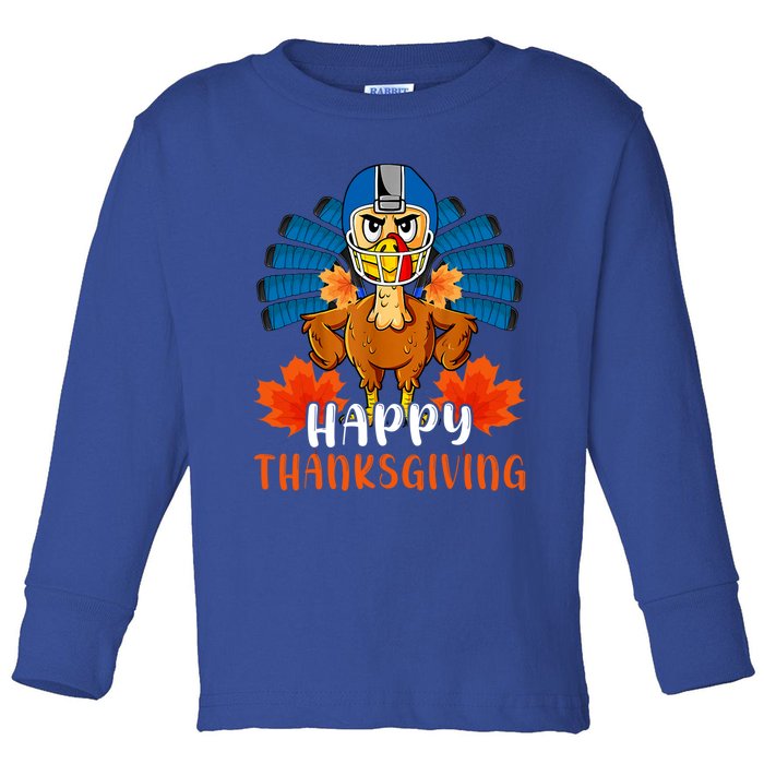 Happy Thanksgiving Turkey Playing Hockey Team Givethanks Day Gift Toddler Long Sleeve Shirt