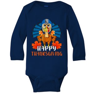 Happy Thanksgiving Turkey Playing Hockey Team Givethanks Day Gift Baby Long Sleeve Bodysuit