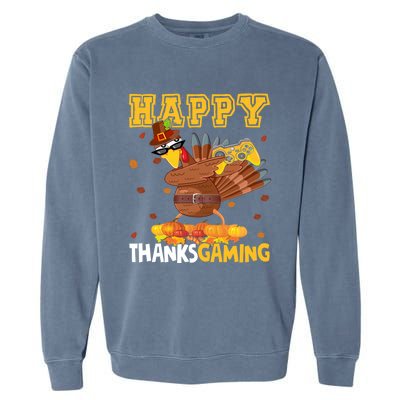 Happy Thanksgaming Thanksgiving Turkey Playing Video Game Gift Garment-Dyed Sweatshirt