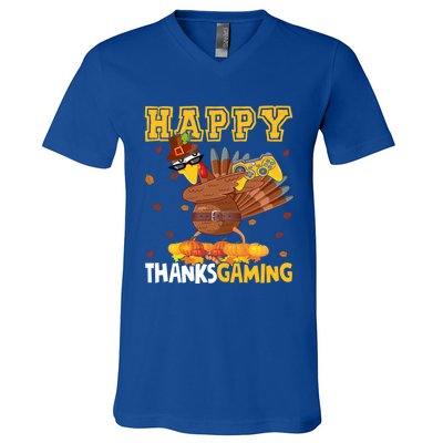 Happy Thanksgaming Thanksgiving Turkey Playing Video Game Gift V-Neck T-Shirt