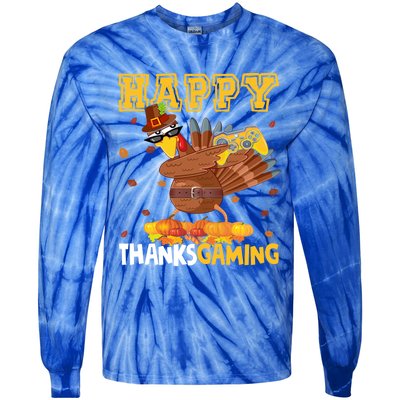 Happy Thanksgaming Thanksgiving Turkey Playing Video Game Gift Tie-Dye Long Sleeve Shirt