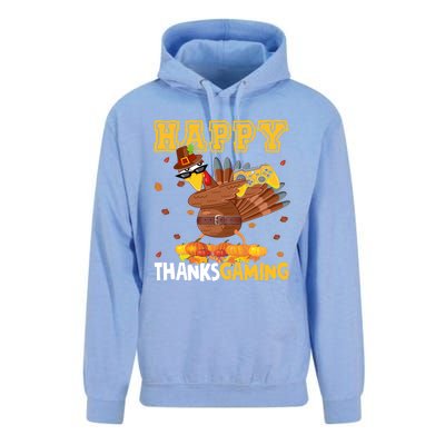 Happy Thanksgaming Thanksgiving Turkey Playing Video Game Gift Unisex Surf Hoodie