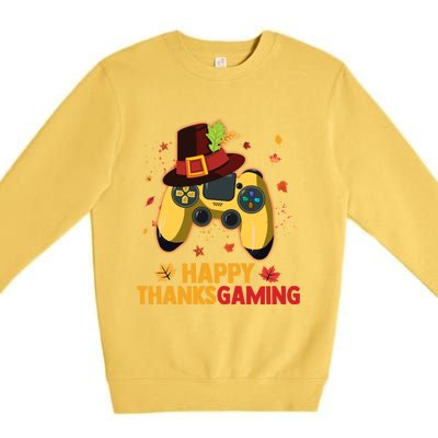 Happy Thanksgaming Thanksgiving Video Game Controller Gift Premium Crewneck Sweatshirt