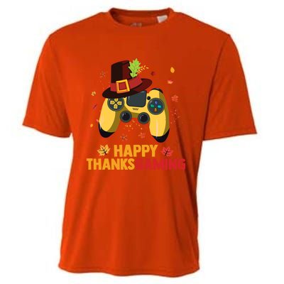 Happy Thanksgaming Thanksgiving Video Game Controller Gift Cooling Performance Crew T-Shirt