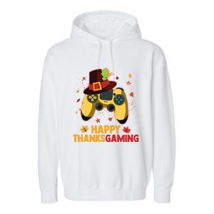 Happy Thanksgaming Thanksgiving Video Game Controller Gift Garment-Dyed Fleece Hoodie