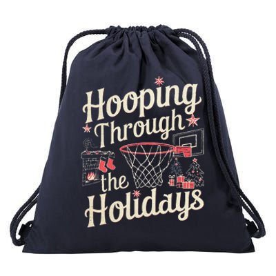 Hooping Through The Holidays Basketball Hoop Christmas Tree Drawstring Bag