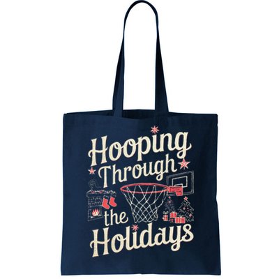 Hooping Through The Holidays Basketball Hoop Christmas Tree Tote Bag