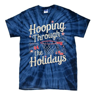 Hooping Through The Holidays Basketball Hoop Christmas Tree Tie-Dye T-Shirt