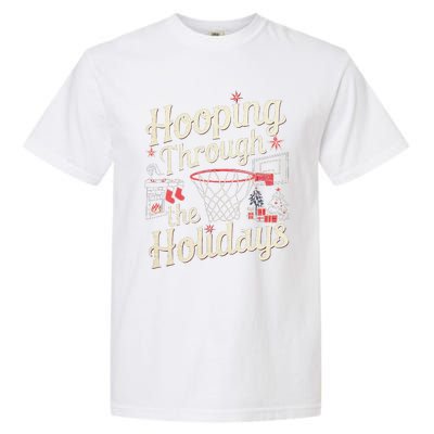 Hooping Through The Holidays Basketball Hoop Christmas Tree Garment-Dyed Heavyweight T-Shirt