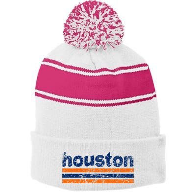Houston Texas Three Stripe Vintage Weathered Stripe Pom Pom Beanie
