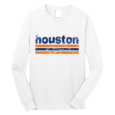 Houston Texas Three Stripe Vintage Weathered Long Sleeve Shirt