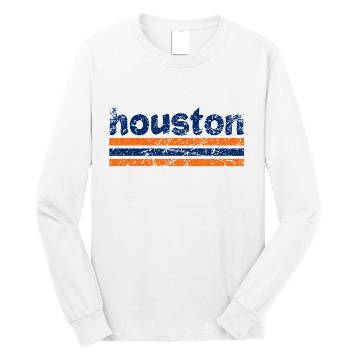Houston Texas Three Stripe Vintage Weathered Long Sleeve Shirt