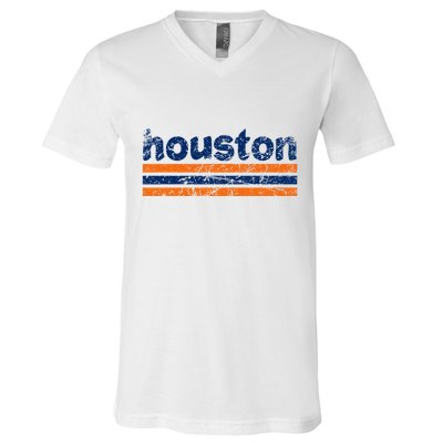Houston Texas Three Stripe Vintage Weathered V-Neck T-Shirt