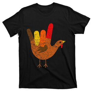 Happy Thanksgiving Turkey ASL I Love You Sign Language T-Shirt