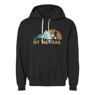 Hit The Trail Vintage Mountain Runner Retro Trail Running Garment-Dyed Fleece Hoodie