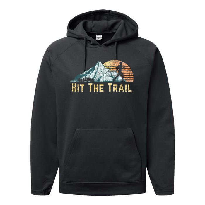 Hit The Trail Vintage Mountain Runner Retro Trail Running Performance Fleece Hoodie