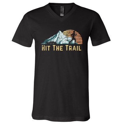 Hit The Trail Vintage Mountain Runner Retro Trail Running V-Neck T-Shirt