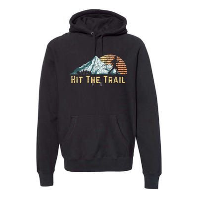 Hit The Trail Vintage Mountain Runner Retro Trail Running Premium Hoodie