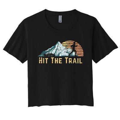 Hit The Trail Vintage Mountain Runner Retro Trail Running Women's Crop Top Tee