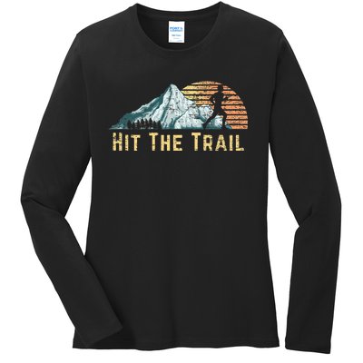 Hit The Trail Vintage Mountain Runner Retro Trail Running Ladies Long Sleeve Shirt