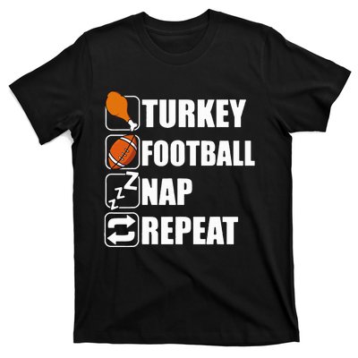 Happy Thanksgiving Turkey Football Nap Repeat Funny Football T-Shirt