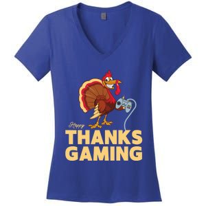 Happy Thanksgaming Thanksgiving Turkey Video Game Great Gift Women's V-Neck T-Shirt