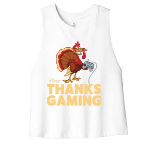 Happy Thanksgaming Thanksgiving Turkey Video Game Great Gift Women's Racerback Cropped Tank