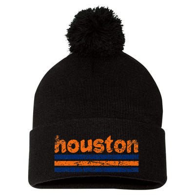 Houston Texas Three Stripe Vintage Weathered Pom Pom 12in Knit Beanie