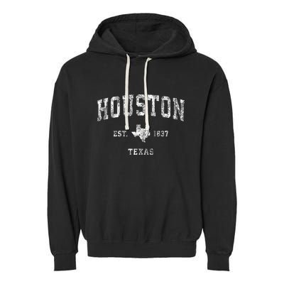 Houston Texas Tx Vintage Athletic Sports Garment-Dyed Fleece Hoodie