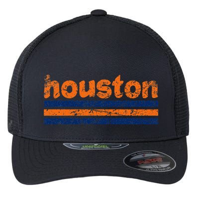 Houston Texas Three Stripe Vintage Weathered Flexfit Unipanel Trucker Cap