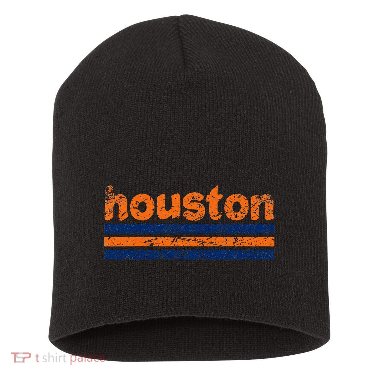 Houston Texas Three Stripe Vintage Weathered Short Acrylic Beanie