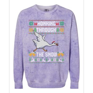 Honking Through The Snow Funny Goose Ugly Christmas Sweater Gift Colorblast Crewneck Sweatshirt