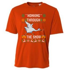 Honking Through The Snow Funny Goose Ugly Christmas Sweater Gift Cooling Performance Crew T-Shirt