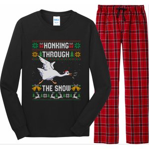 Honking Through The Snow Funny Goose Ugly Christmas Sweater Gift Long Sleeve Pajama Set