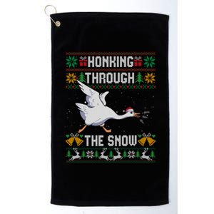 Honking Through The Snow Funny Goose Ugly Christmas Sweater Gift Platinum Collection Golf Towel