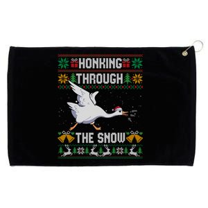 Honking Through The Snow Funny Goose Ugly Christmas Sweater Gift Grommeted Golf Towel