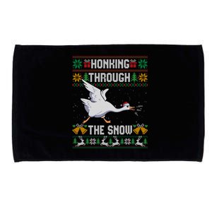 Honking Through The Snow Funny Goose Ugly Christmas Sweater Gift Microfiber Hand Towel