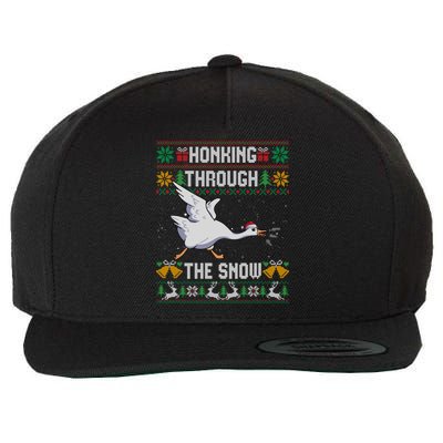 Honking Through The Snow Funny Goose Ugly Christmas Sweater Gift Wool Snapback Cap