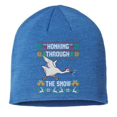 Honking Through The Snow Funny Goose Ugly Christmas Sweater Gift Sustainable Beanie