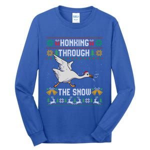 Honking Through The Snow Funny Goose Ugly Christmas Sweater Gift Tall Long Sleeve T-Shirt