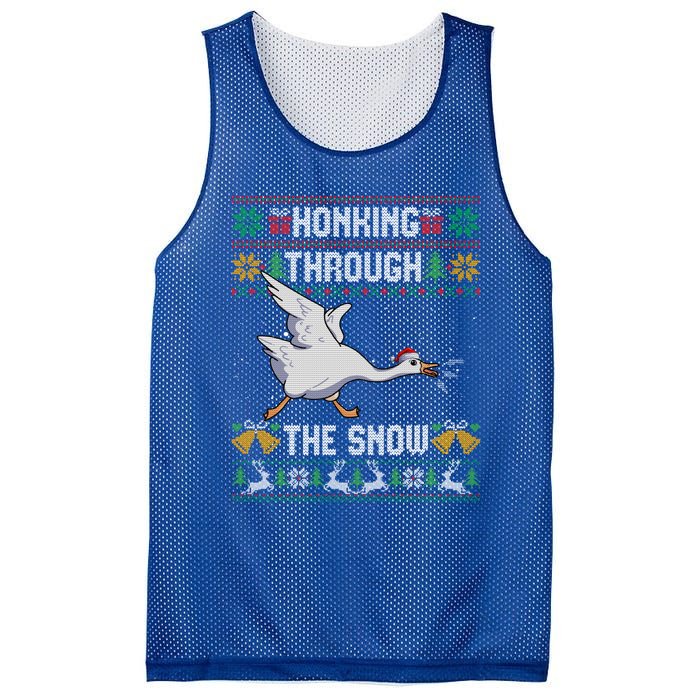 Honking Through The Snow Funny Goose Ugly Christmas Sweater Gift Mesh Reversible Basketball Jersey Tank