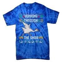 Honking Through The Snow Funny Goose Ugly Christmas Sweater Gift Tie-Dye T-Shirt