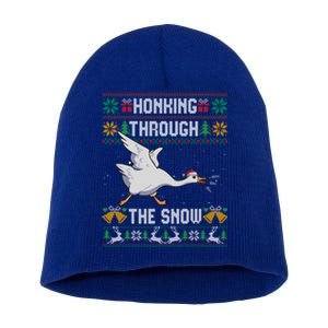 Honking Through The Snow Funny Goose Ugly Christmas Sweater Gift Short Acrylic Beanie