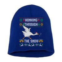 Honking Through The Snow Funny Goose Ugly Christmas Sweater Gift Short Acrylic Beanie