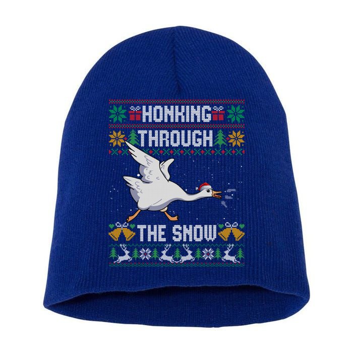 Honking Through The Snow Funny Goose Ugly Christmas Sweater Gift Short Acrylic Beanie